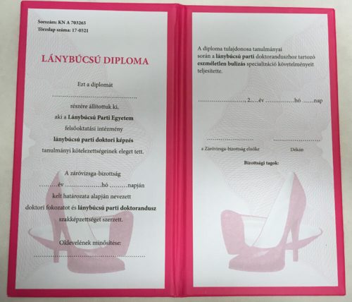 Pink lánybúcsú diploma